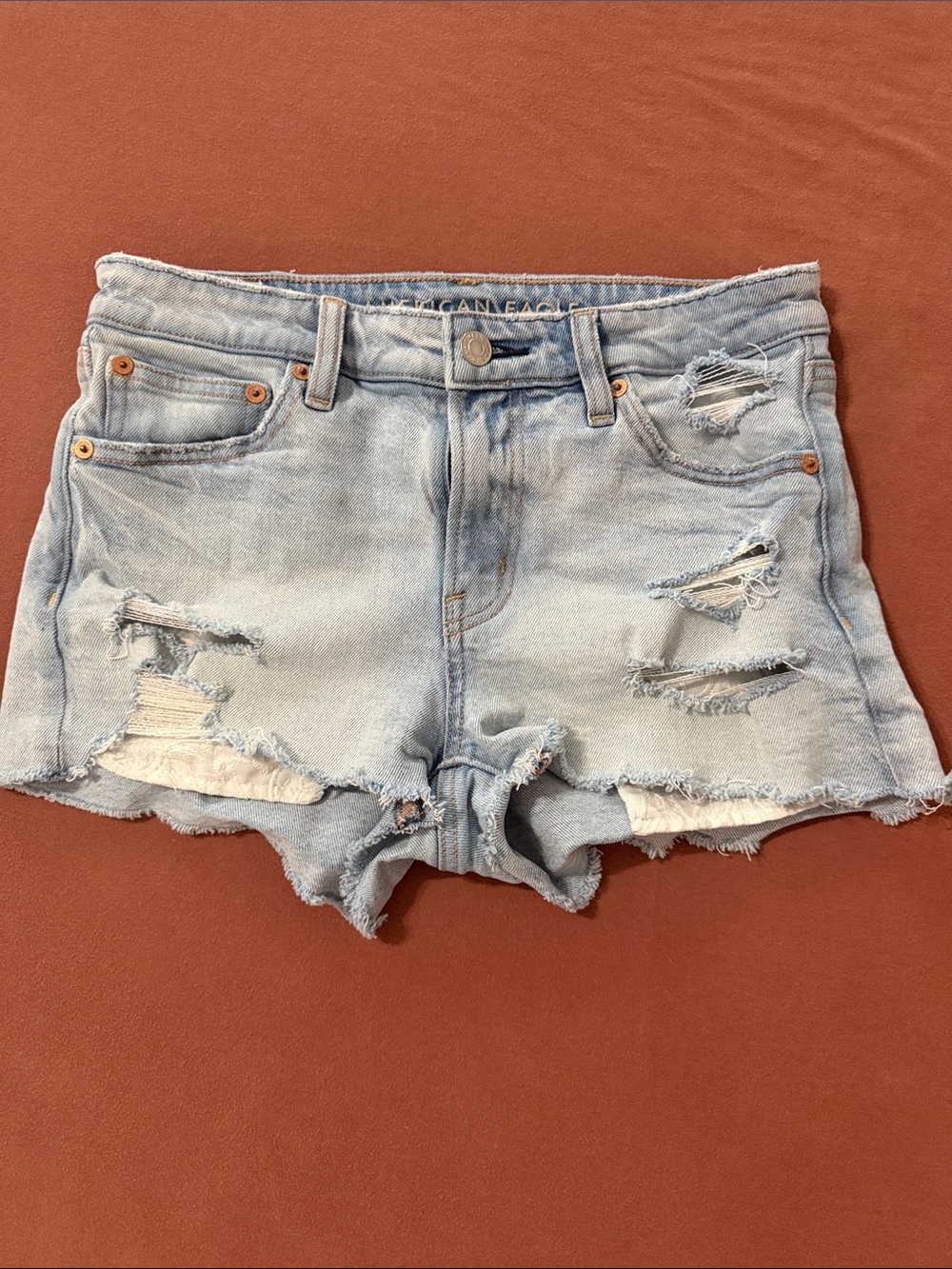 American Eagle Outfitters Light Blue Distressed Denim Jean Shorts